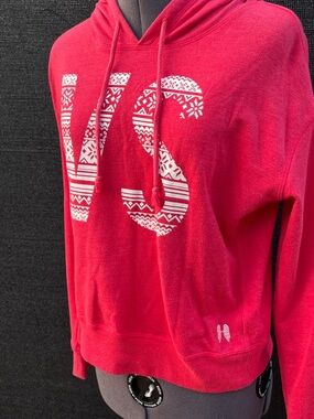 Victoria's Secret Hot Pink V-Neck Hoodie with White Patterned VS Logo